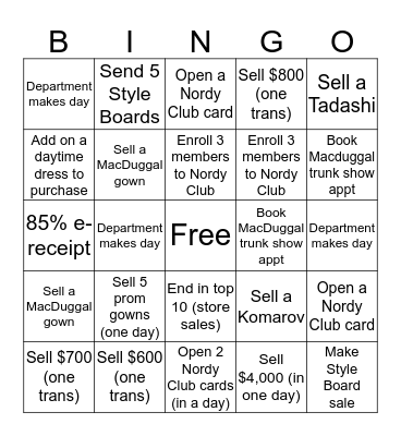 PROM Double Points Bingo Card