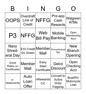 NFCU A&B Bingo Card