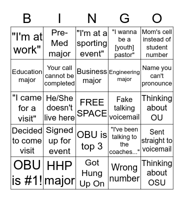 Call Office Bingo Card