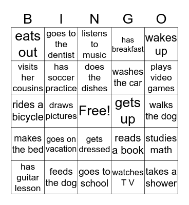 simple present - verbs Bingo Card