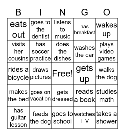 simple present - verbs Bingo Card