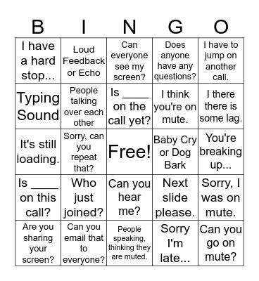 Conference Call Bingo Card