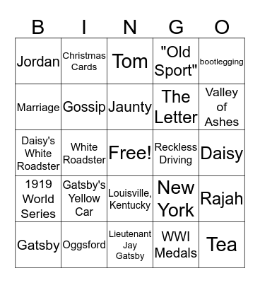 The Great Gatsby Ch.4 Bingo Card