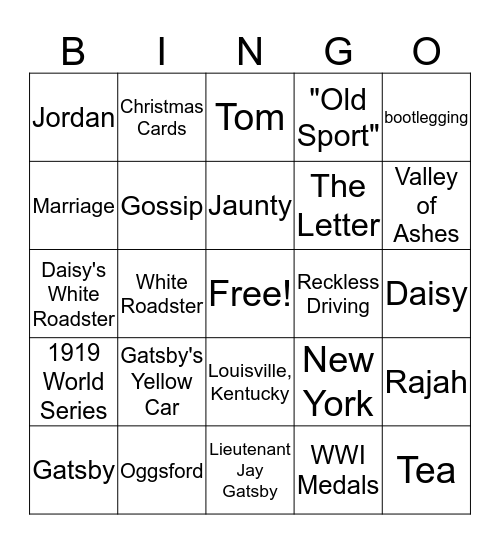 The Great Gatsby Ch.4 Bingo Card