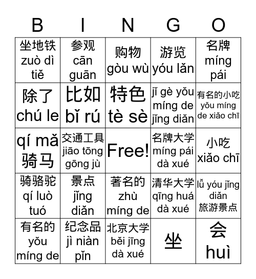 旅行 Bingo Card
