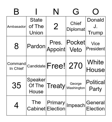 The Executive Branch Bingo Card