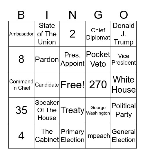 The Executive Branch Bingo Card