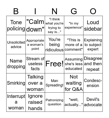 Meeting Mansplaining Bingo Card