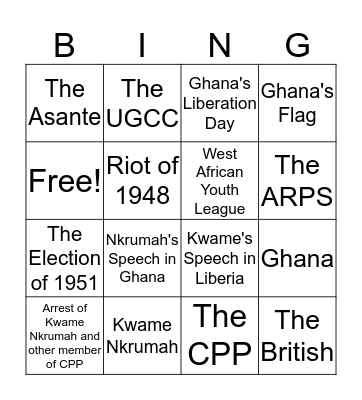 Ghana Liberation Bingo Card