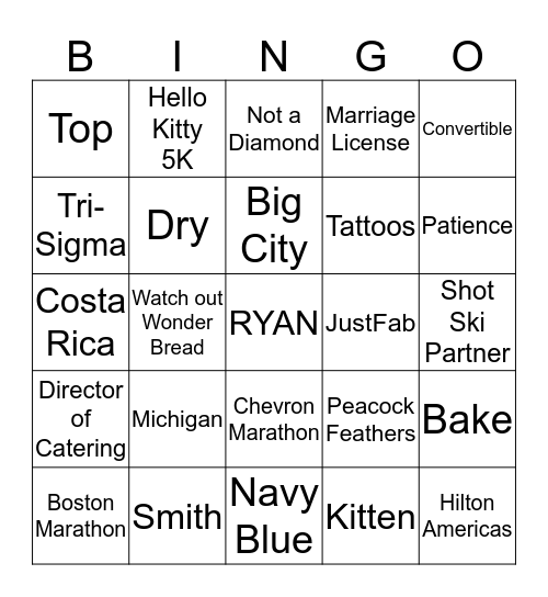 Claudia Behring's Wedding Bingo Card