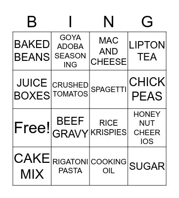 FOOD COLLECTION Bingo Card