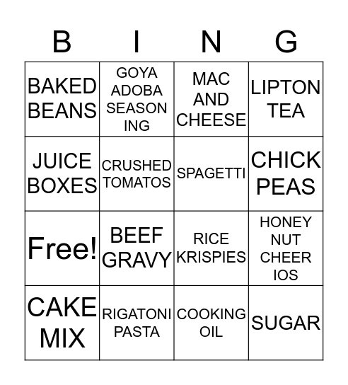 FOOD COLLECTION Bingo Card