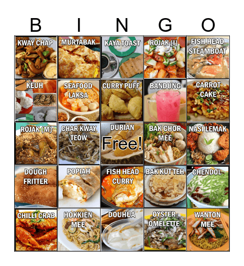 Singapore Food Bingo Card