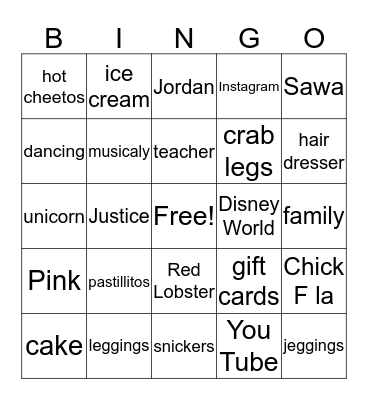 Ne'Vaeh's Party Bingo Card