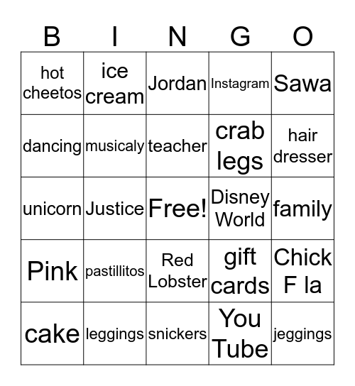 Ne'Vaeh's Party Bingo Card