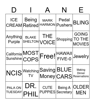 Di's Favorite things Bingo Card