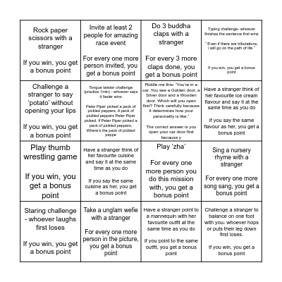 BINGOOOOO CHALLENGE Bingo Card