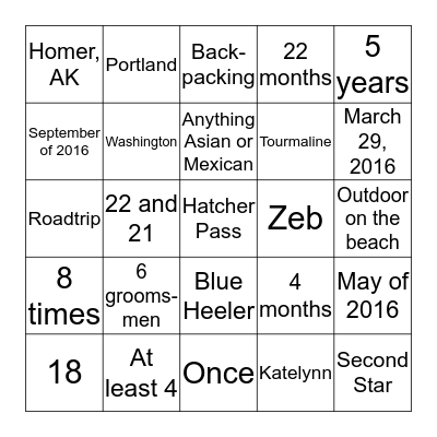 "Aubrey & Zeb" Bingo Card