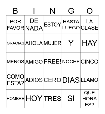 SPANISH VOCAB BINGO Card