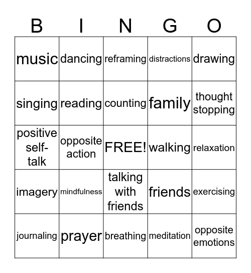 Coping Bingo Card