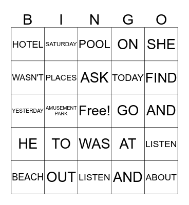 OUT AND ABOUT Bingo Card