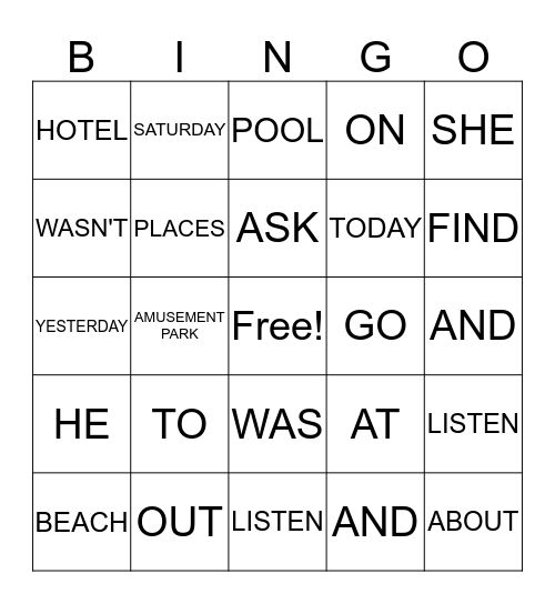 OUT AND ABOUT Bingo Card
