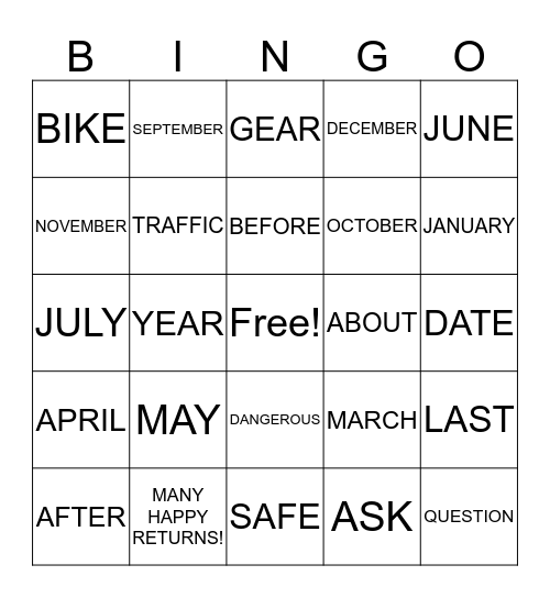 LESSON 57 & 58 Bingo Card
