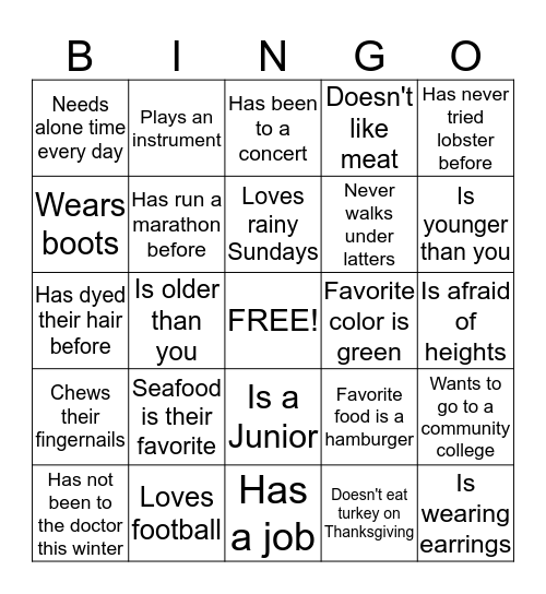 People Bingo!  Bingo Card