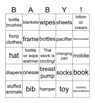 Gina's BABY Shower Bingo Card