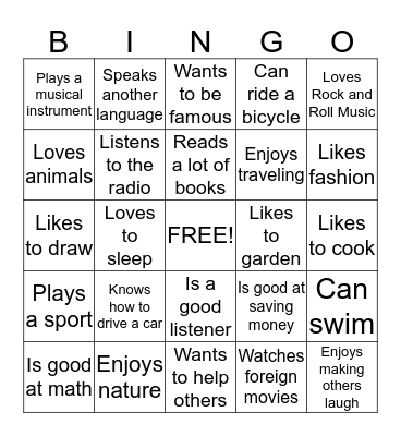 Getting to Know You BINGO Card