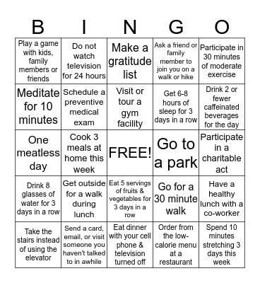 WELLNESS BINGO CHALLENGE Bingo Card