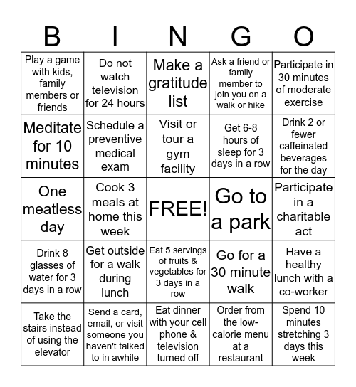 WELLNESS BINGO CHALLENGE Bingo Card