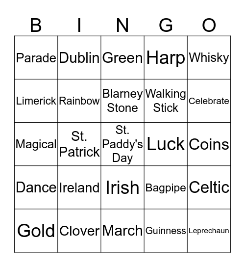 St Patrick Day Bingo Card