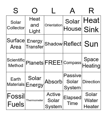 Solar Energy Bingo Card