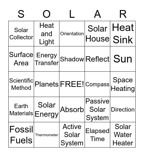Solar Energy Bingo Card