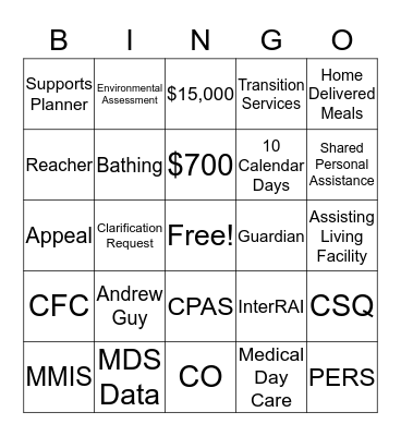 PLAN OF SERVICE  Bingo Card