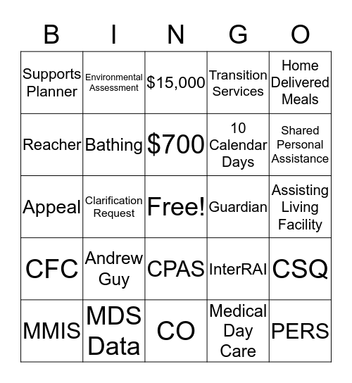 PLAN OF SERVICE  Bingo Card