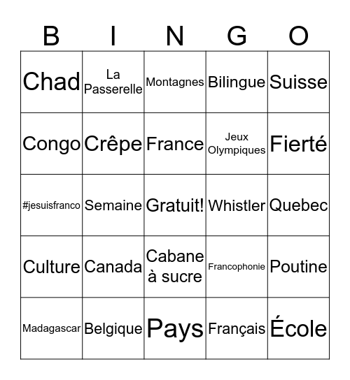 Les Olympiques de la Francophonie  Bingo Card