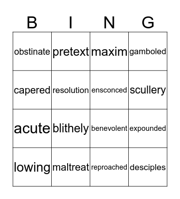 Chapter Vocabulary Bingo Card