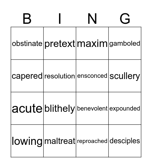 Chapter Vocabulary Bingo Card