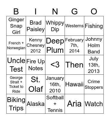 Kelsey + Corey Bingo Card