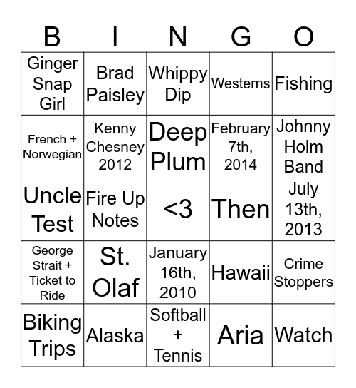 Kelsey + Corey Bingo Card