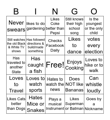 Get To Know You BINGO Card