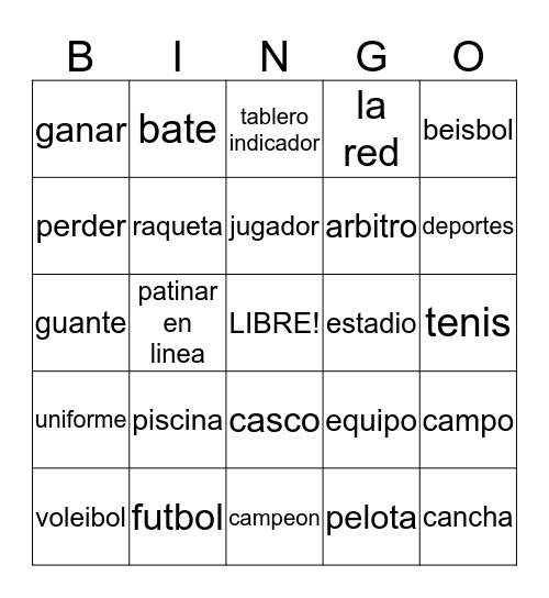 Avancemos 1 Deportes Bingo Card