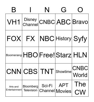 TV Channels Bingo Card