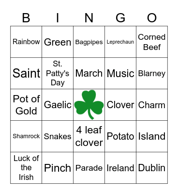 St. Patrick's Day Bingo Card