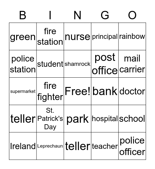 Places in the Community and Celebrations Bingo Card