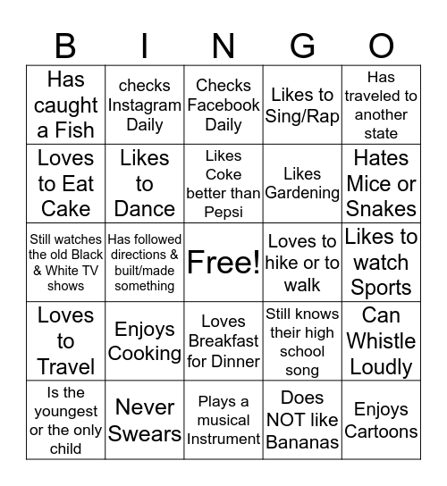 Get To Know You!!! BINGO            Name: ________ Bingo Card