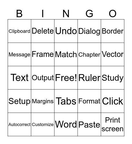 Microsoft Word Bingo Card