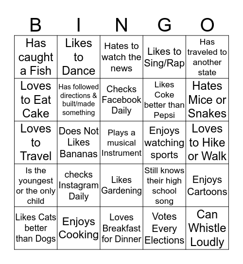 Get To Know You!!! BINGO            Name: ________ Bingo Card